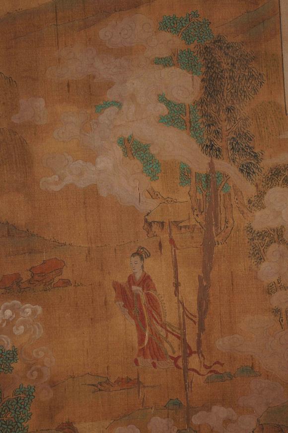 Horizontal Enchère Antique Green-and-Blue Scroll of Immortal Landscape