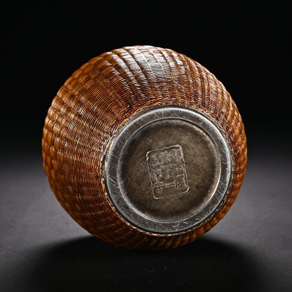 Horizontal Enchère Fine Bamboo Tea Caddy With Bronze Lid