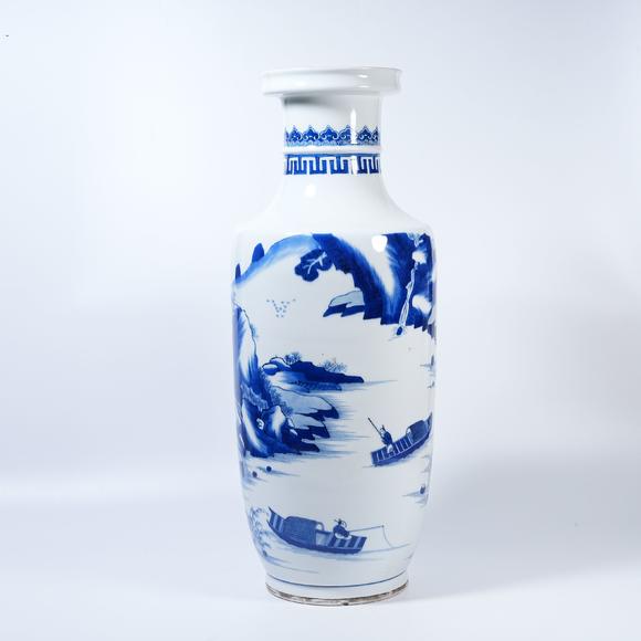 弘楊株式會社青花山水人物棒槌瓶