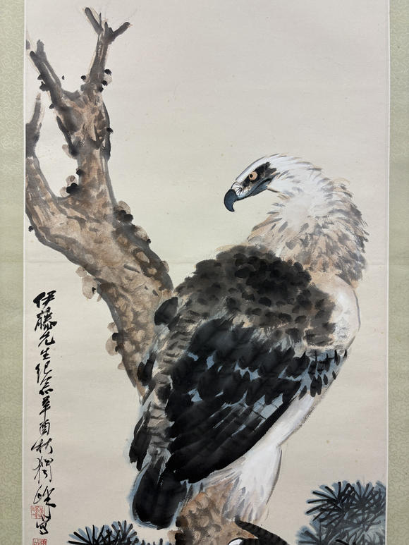 三杉美術(shù)黃獨峰 為伊藤正文先生畫松鷹圖