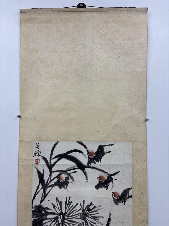 三杉美術(shù)李苦禪 秋菊飛雀圖