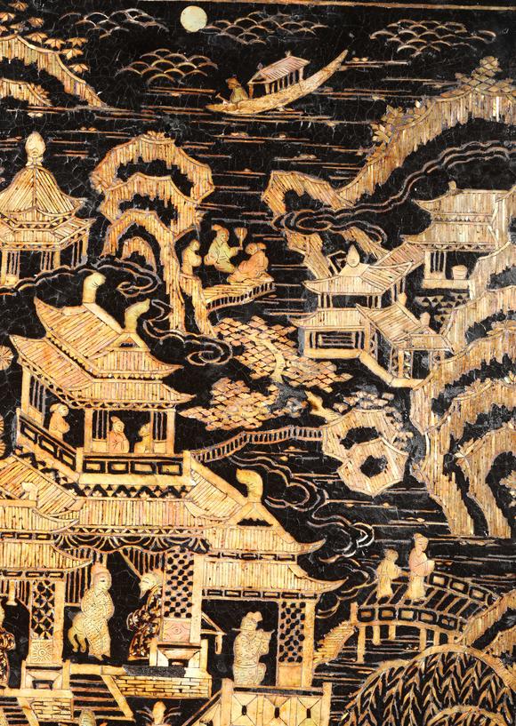 三杉美術(shù)明 大漆嵌螺鈿樓閣人物盒