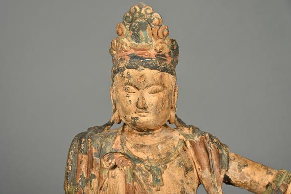 三杉美術(shù)木雕彩繪自在觀音坐像