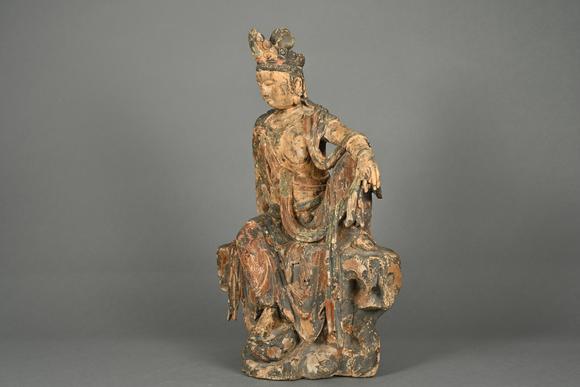 三杉美術(shù)木雕彩繪自在觀音坐像