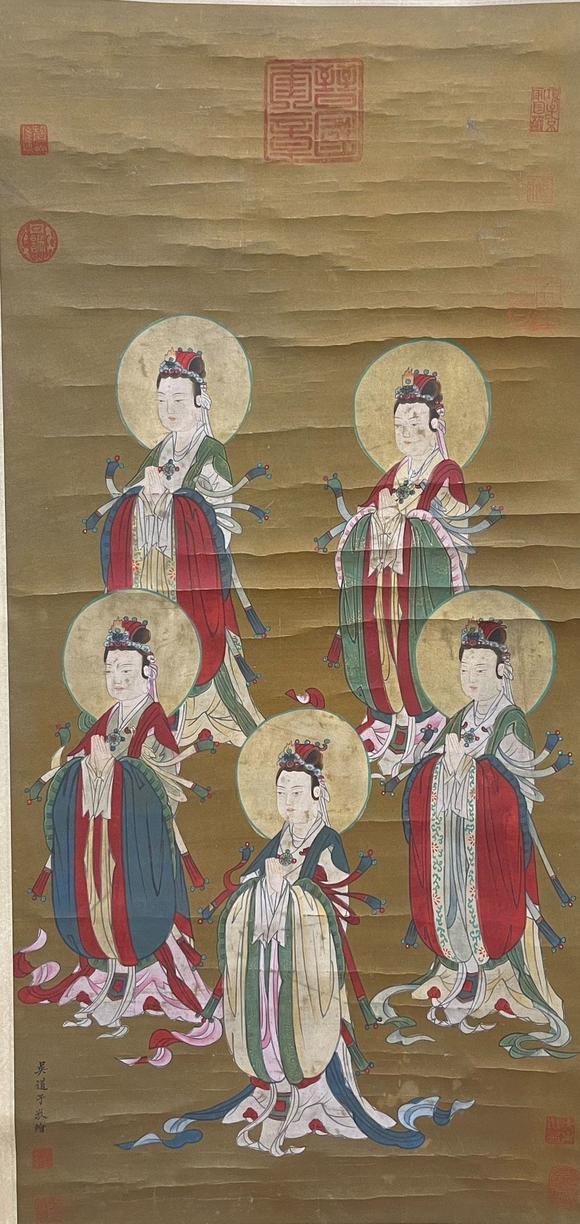 蘭亭古美術オークション吳道子 五方神佛圖 立軸絹本設色