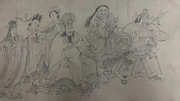 蘭亭古美術(shù)オークション吳道子 白描天王送子圖手卷 手卷絹本水墨