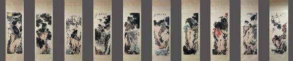 蘭亭古美術(shù)オークション潘天壽 花鳥(niǎo)十屏 立軸紙本設(shè)色