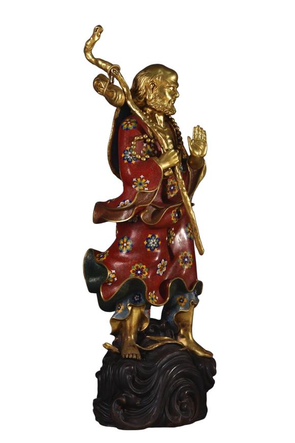 蘭亭古美術(shù)オークション清 銅景泰藍(lán)掐絲琺瑯達(dá)摩一葦渡江造像