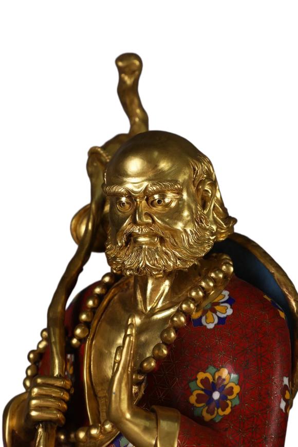 蘭亭古美術オークション清 銅景泰藍掐絲琺瑯達摩一葦渡江造像