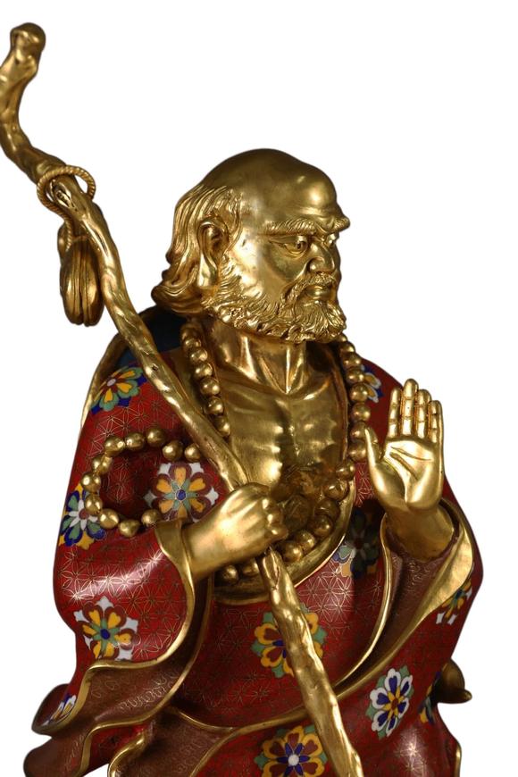 蘭亭古美術(shù)オークション清 銅景泰藍(lán)掐絲琺瑯達(dá)摩一葦渡江造像