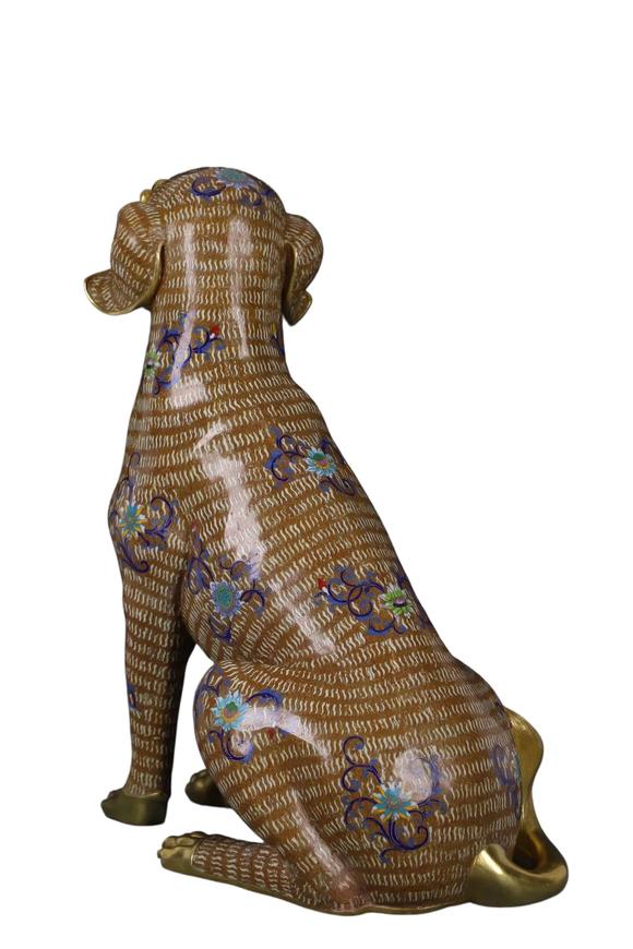 蘭亭古美術(shù)オークション清 銅景泰藍(lán)掐絲琺瑯雙犬?dāng)[件 一對