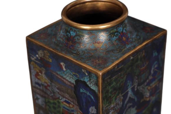 蘭亭古美術(shù)オークション清 銅景泰藍(lán)掐絲琺瑯山水圖四方琮式瓶 一對(duì)