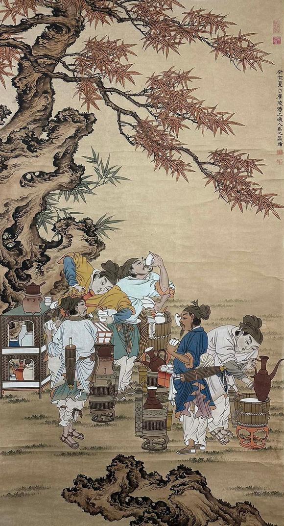 蘭亭古美術(shù)オークション禹之鼎 賣(mài)茶圖 立軸紙本