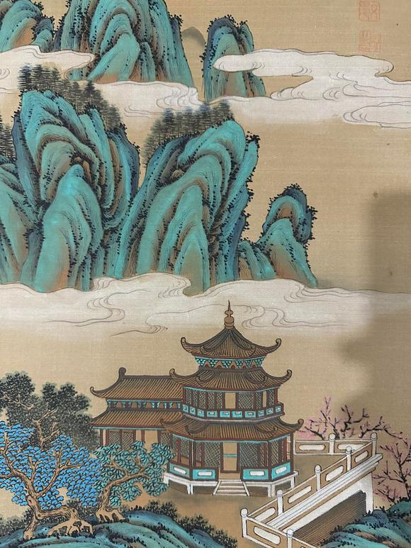 蘭亭古美術(shù)オークション袁江 青綠山水 鏡片絹本