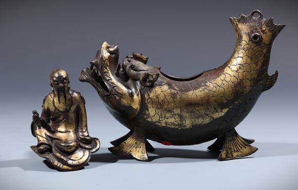 東京SAKURA拍賣(mài)（東京櫻花拍賣(mài)）清乾隆 銅泥金仙人魚(yú)化龍香熏