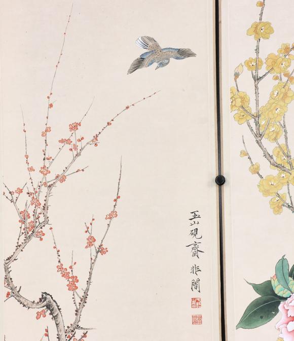 東京共成拍賣(mài)於非闇 花鳥(niǎo)六條屏