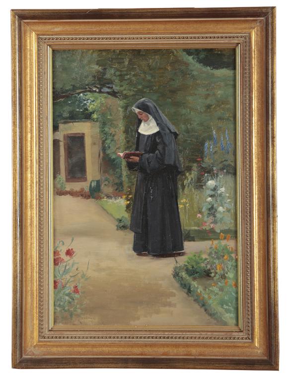 Duke's Auctions Lot 515 PERCY ROBERT CRAFT (1856-1934) Study of a nun reading in a garden