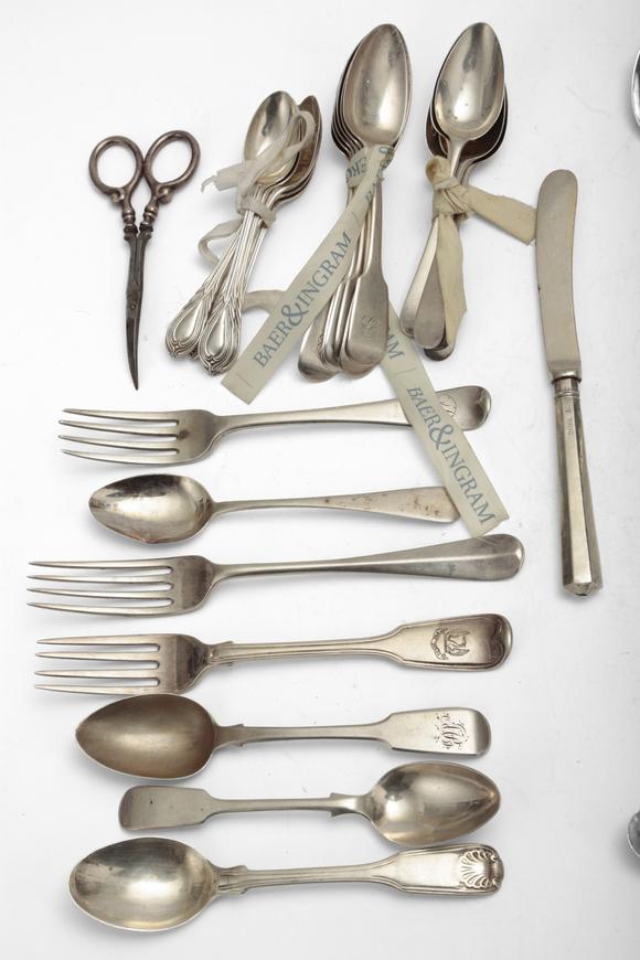 Duke's Auctions Lot 138 TWO VICTORIAN SILVER FIDDLE, THREAD AND SHELL TABLE FORKS