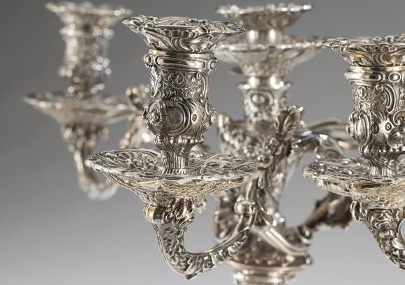 VERITAS Art AuctioneersA pair of George III silver four-light candelabra