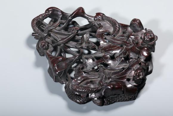 SEAVIEW AUCTIONS PTY LTDA White Jade Lotus Leaf Brush Washer with Frog Carving, Wood Stand, China, 14th–17th centuries