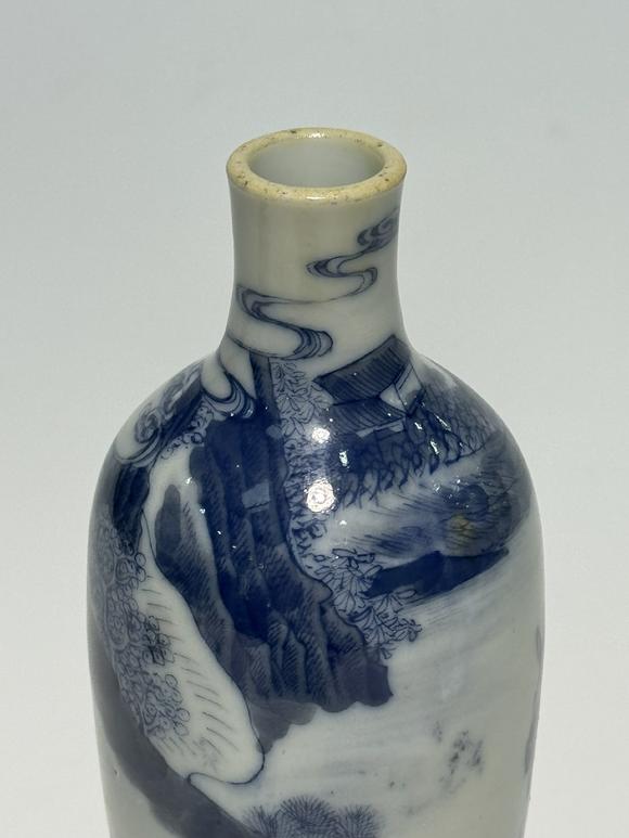 SEAVIEW AUCTIONS PTY LTDA Blue and White Vase Depicting a Literati Riding Donkey, Fitted with Wooden Stand, 18th–19th Century