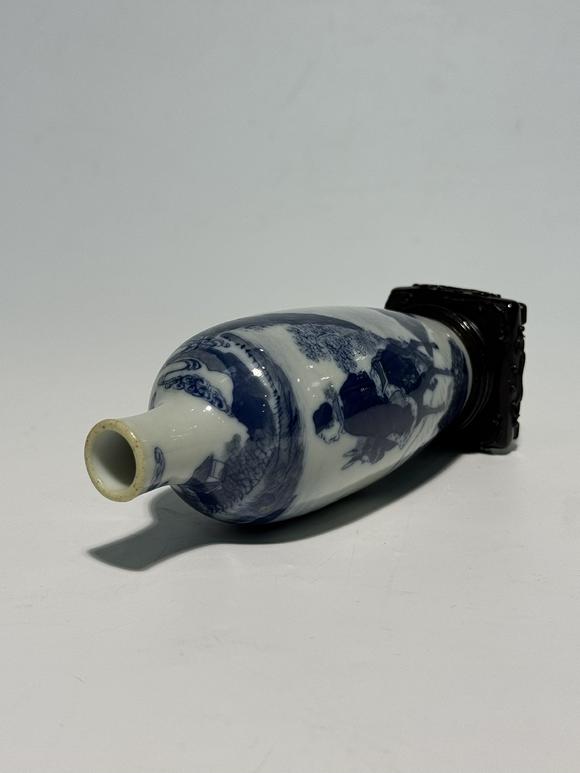 SEAVIEW AUCTIONS PTY LTDA Blue and White Vase Depicting a Literati Riding Donkey, Fitted with Wooden Stand, 18th–19th Century