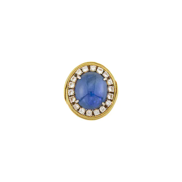DOYLE Auctioneers & AppraisersGold, Platinum, Cabochon Sapphire and Diamond Ring