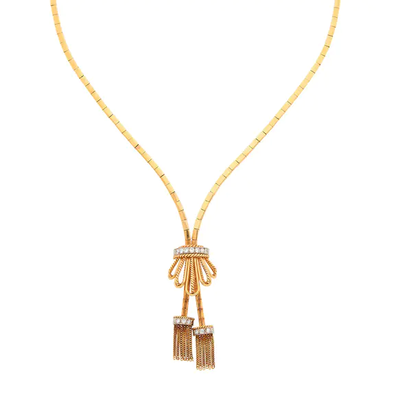 DOYLE Auctioneers & AppraisersTwo-Color Gold and Diamomd Tassel Necklace and Pair of Earrings
