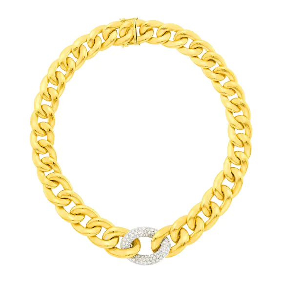 DOYLE Auctioneers & AppraisersTwo-Color Gold and Diamond Curb Link Necklace