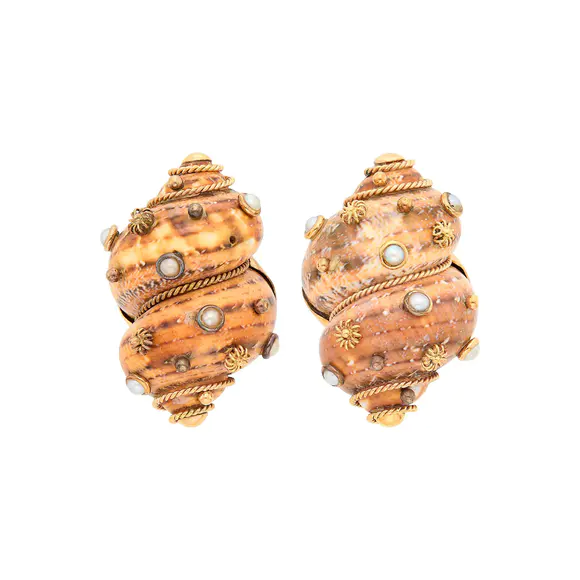 DOYLE Auctioneers & AppraisersMaz Pair of Gold, Shell and Split Pearl Earclips