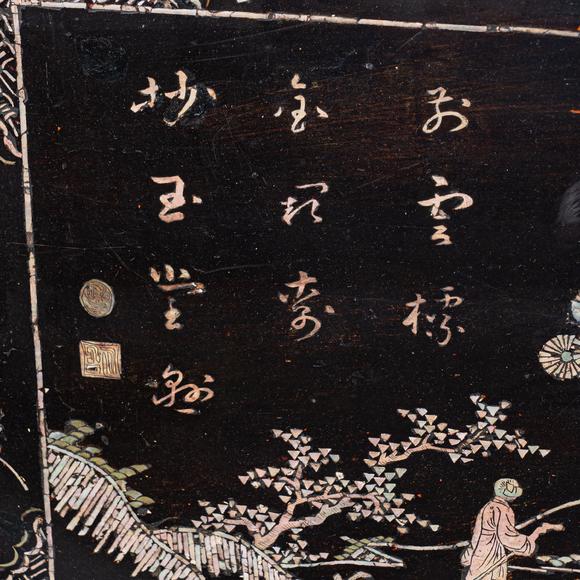 大阪國際明 螺鈿人物亭樓長方臺