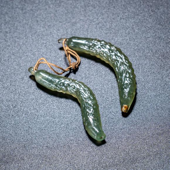 大阪國(guó)際清 翡翠黃瓜一對(duì)