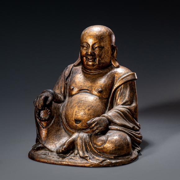 大阪國(guó)際明 木雕涂金彌勒