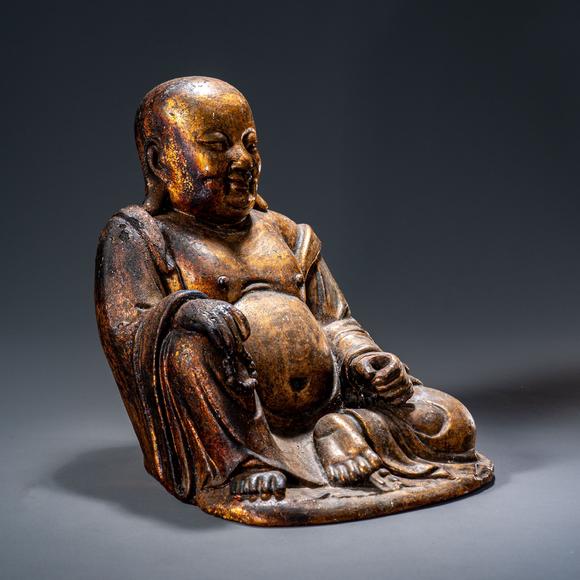 大阪國(guó)際明 木雕涂金彌勒