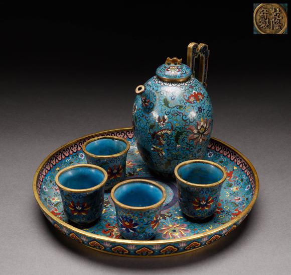 吉本株式會(huì)社清代 銅胎景泰藍(lán)茶具一套