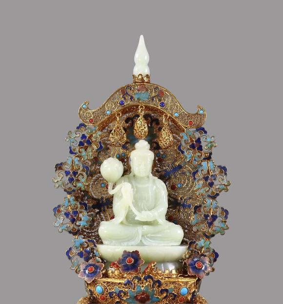 東京蕓術(shù)清 花絲鎏金和田白玉觀音一尊