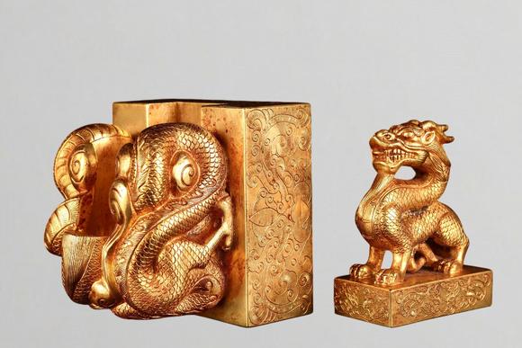 東京蕓術(shù)清代 銅鎏金母子組合印