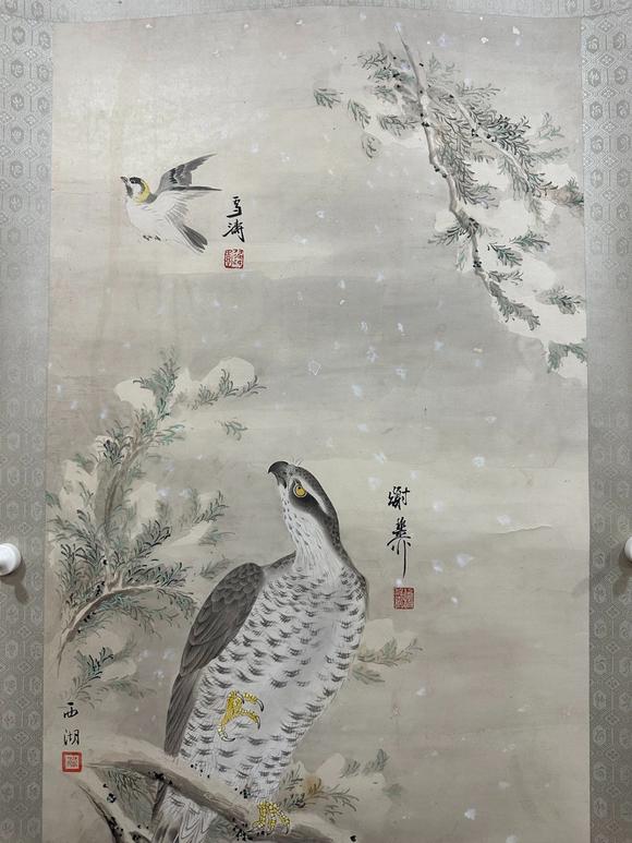東京蕓術(shù)王雪濤；謝稚柳合作 贏擊圖 立軸紙本設(shè)色