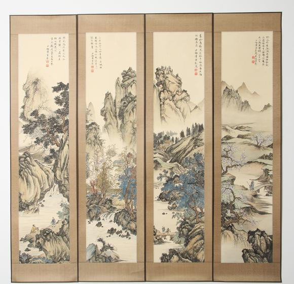 東京蕓術(shù)陳少梅 四季山居圖四條屏 裱片紙本設(shè)色