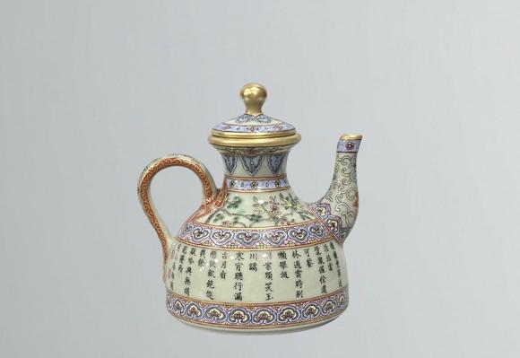 東京蕓術(shù)清亁隆 洋彩粉青釉三清茶詩(shī)壺
