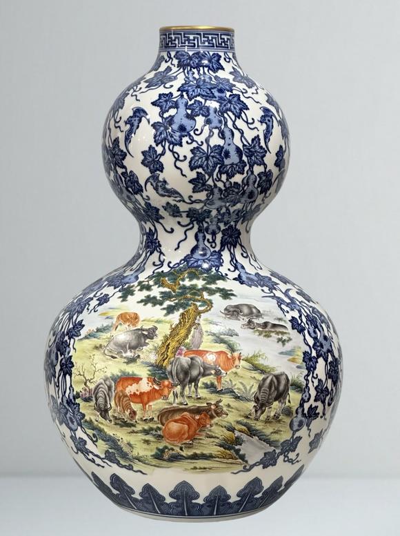 東京蕓術(shù)清乾隆 粉彩青花葫蘆纏枝開窗瑞獸紋葫蘆瓶