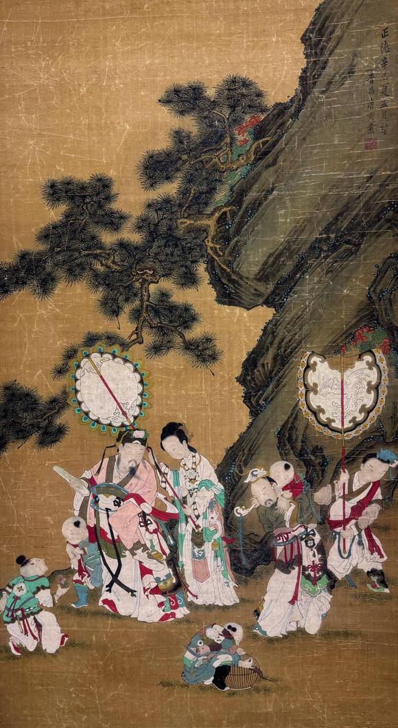 東京蕓術唐寅 多子多福圖 絹本立軸
