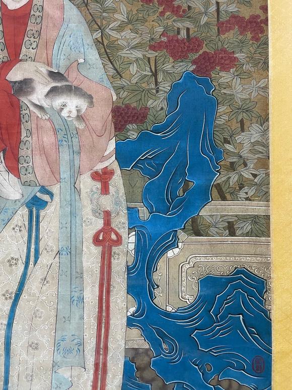 東京蕓術(shù)崔子忠 庭院抱犬仕女圖 絹本