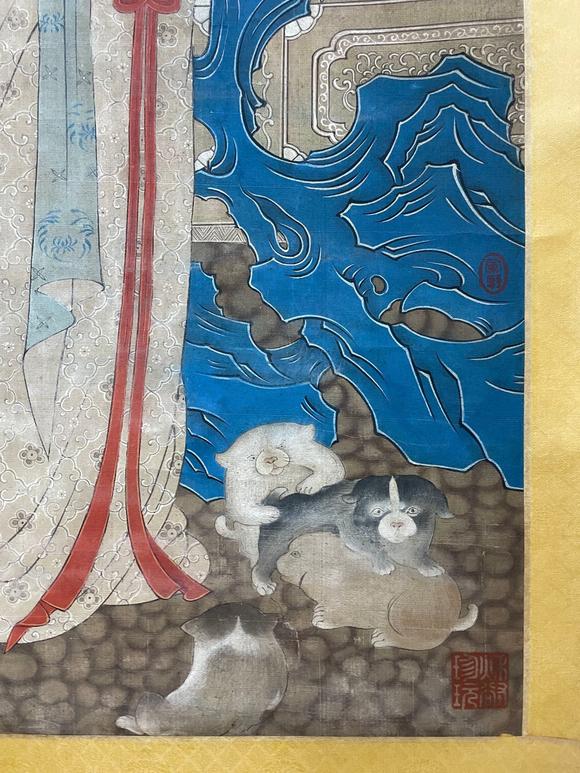 東京蕓術(shù)崔子忠 庭院抱犬仕女圖 絹本