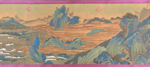 東京蕓術(shù)仇英 明 上林賦圖長(zhǎng)卷 絹畫