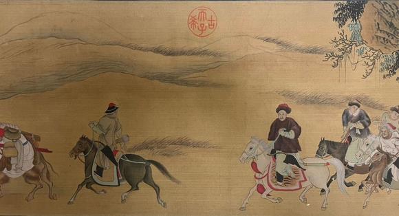 東京蕓術(shù)蘇東坡趙孟頫 出行圖書畫合璧長(zhǎng)卷 手卷絹本設(shè)色