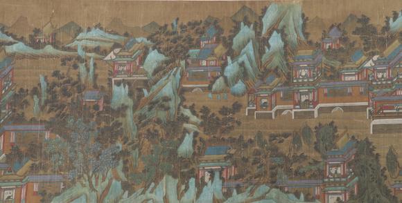 東京蕓術(shù)展子虔 隋代 瓊樓春游圖卷 手卷絹本設(shè)色