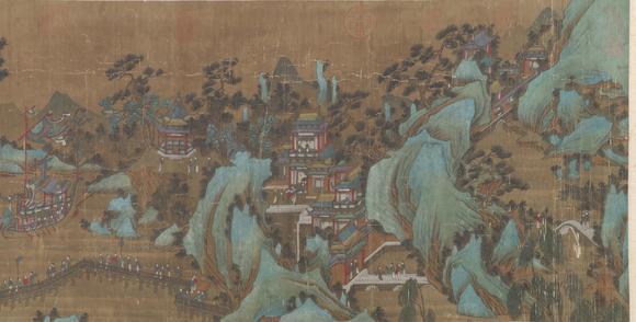 東京蕓術(shù)展子虔 隋代 瓊樓春游圖卷 手卷絹本設(shè)色