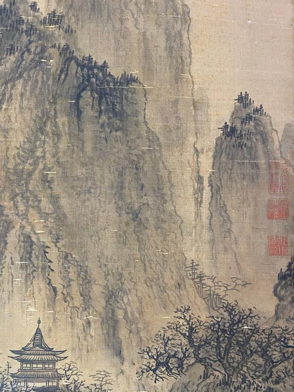 東京蕓術(shù)元 黃公望 晴巒蕭寺圖 絹本綾裱立軸