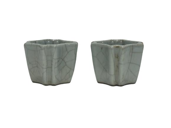 Castle AuctionA Chinese pair of square guan ware cups, Ming Dynasty Pr. or earlier.